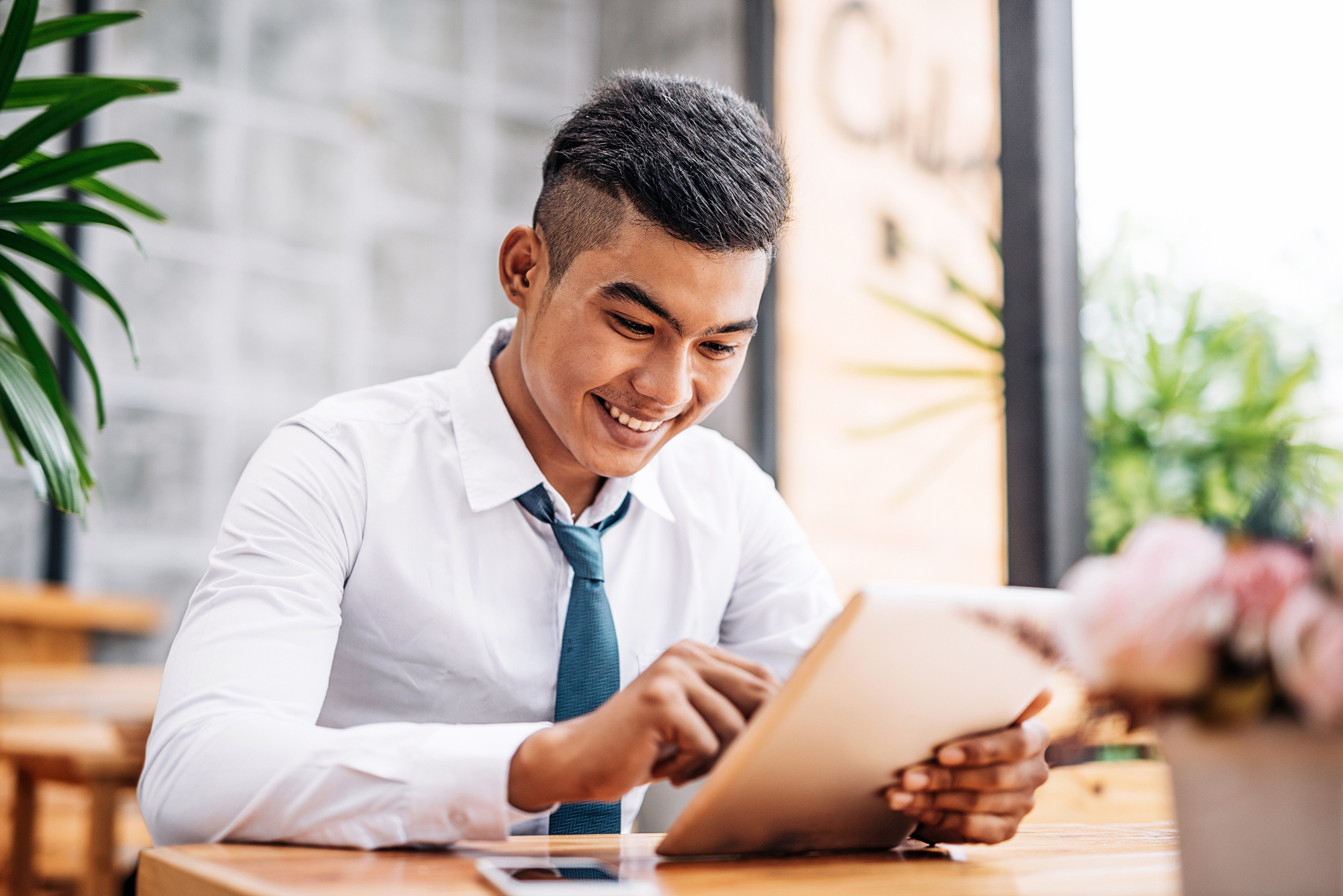 Business consultant happy to have insurance
